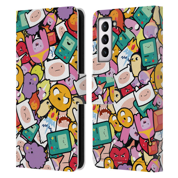 Adventure Time Graphics Pattern Leather Book Wallet Case Cover For Samsung Galaxy S21 5G