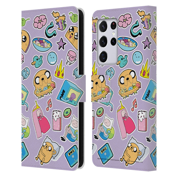 Adventure Time Graphics Icons Leather Book Wallet Case Cover For Samsung Galaxy S21 Ultra 5G