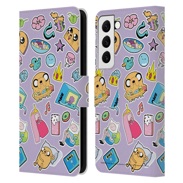 Adventure Time Graphics Icons Leather Book Wallet Case Cover For Samsung Galaxy S22 5G
