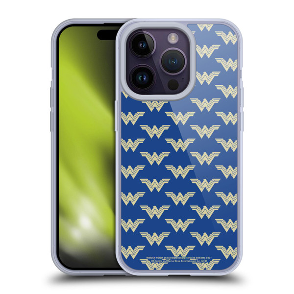 Wonder Woman Movie Logos Pattern Soft Gel Case for Apple iPhone 14 Pro