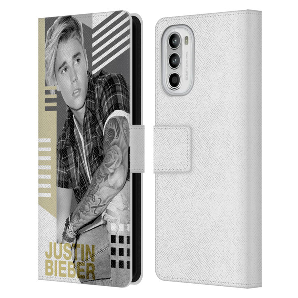 Justin Bieber Purpose B&w Calendar Geometric Collage Leather Book Wallet Case Cover For Motorola Moto G52