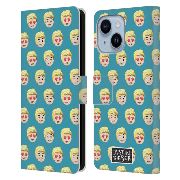 Justin Bieber Justmojis Patterns Leather Book Wallet Case Cover For Apple iPhone 14 Plus