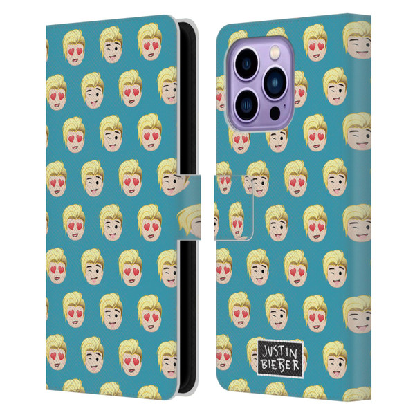 Justin Bieber Justmojis Patterns Leather Book Wallet Case Cover For Apple iPhone 14 Pro Max