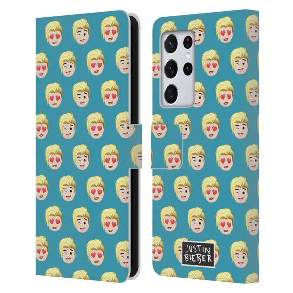 Justin Bieber Justmojis Patterns Leather Book Wallet Case Cover For Samsung Galaxy S21 Ultra 5G