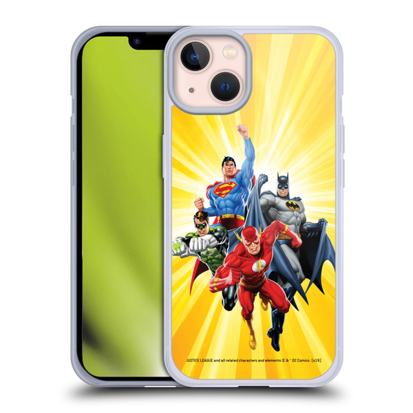 Justice League DC Comics Airbrushed Heroes Yellow Soft Gel Case for Apple iPhone 13