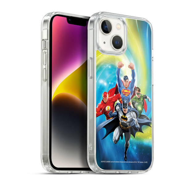 Justice League DC Comics Airbrushed Heroes Galaxy Soft Gel Case for Apple iPhone 14