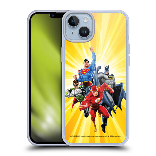 Justice League DC Comics Airbrushed Heroes Yellow Soft Gel Case for Apple iPhone 14 Plus