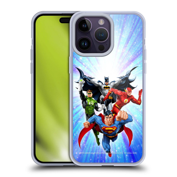 Justice League DC Comics Airbrushed Heroes Blue Purple Soft Gel Case for Apple iPhone 14 Pro Max