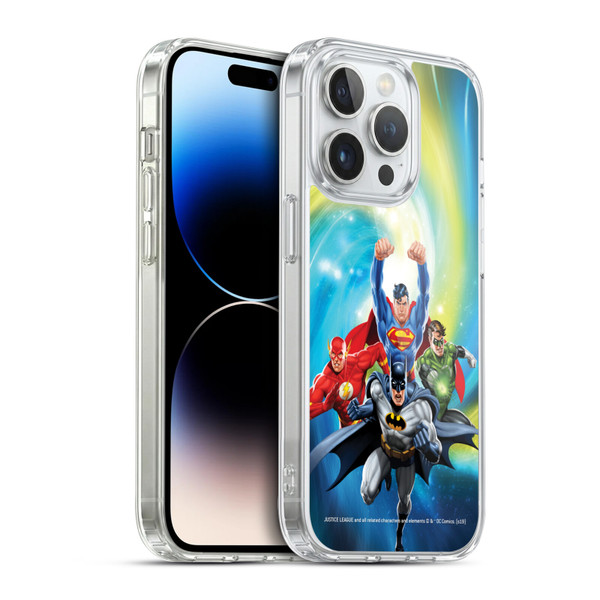Justice League DC Comics Airbrushed Heroes Galaxy Soft Gel Case for Apple iPhone 14 Pro & MagSafe