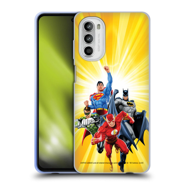 Justice League DC Comics Airbrushed Heroes Yellow Soft Gel Case for Motorola Moto G52