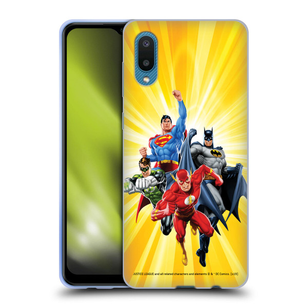 Justice League DC Comics Airbrushed Heroes Yellow Soft Gel Case for Samsung Galaxy A02/M02 (2021)