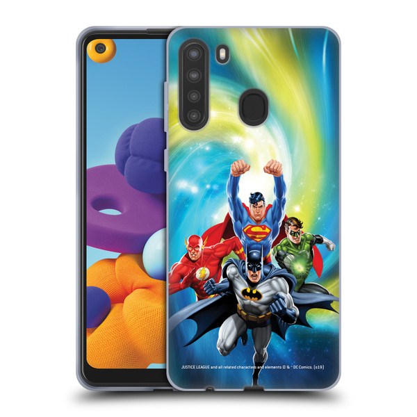 Justice League DC Comics Airbrushed Heroes Galaxy Soft Gel Case for Samsung Galaxy A21 (2020)