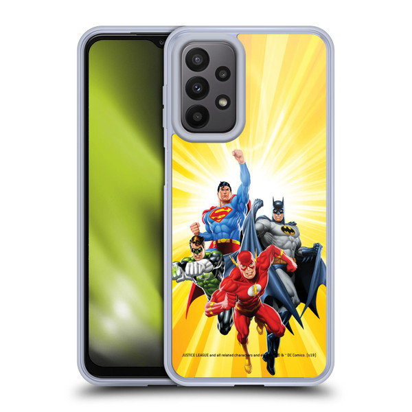 Justice League DC Comics Airbrushed Heroes Yellow Soft Gel Case for Samsung Galaxy A23 / 5G (2022)