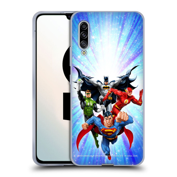 Justice League DC Comics Airbrushed Heroes Blue Purple Soft Gel Case for Samsung Galaxy A90 5G (2019)