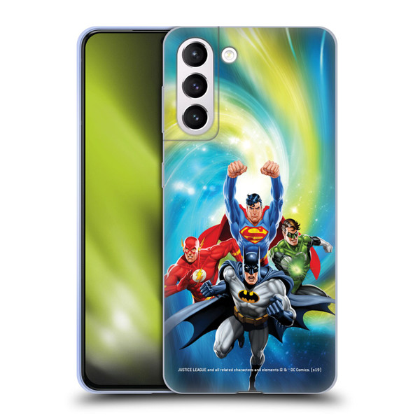 Justice League DC Comics Airbrushed Heroes Galaxy Soft Gel Case for Samsung Galaxy S21+ 5G