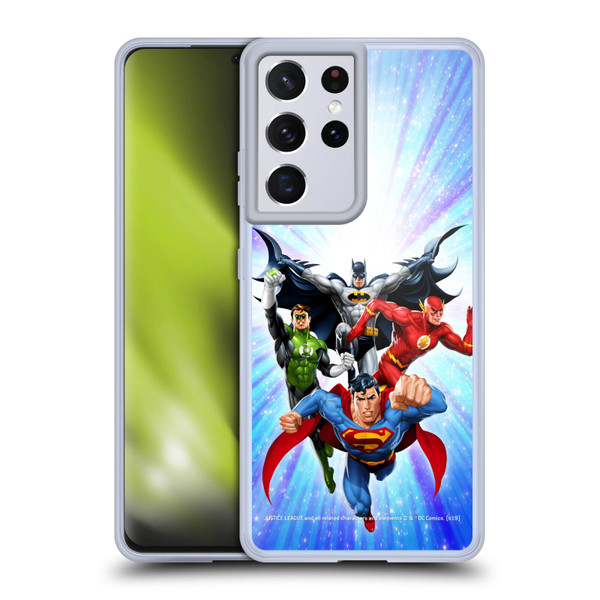 Justice League DC Comics Airbrushed Heroes Blue Purple Soft Gel Case for Samsung Galaxy S21 Ultra 5G