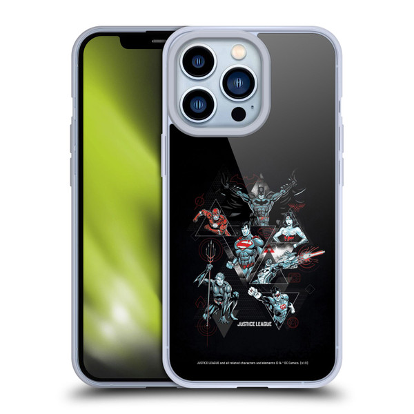 Justice League DC Comics Dark Electric Graphics Heroes Triangle Soft Gel Case for Apple iPhone 13 Pro