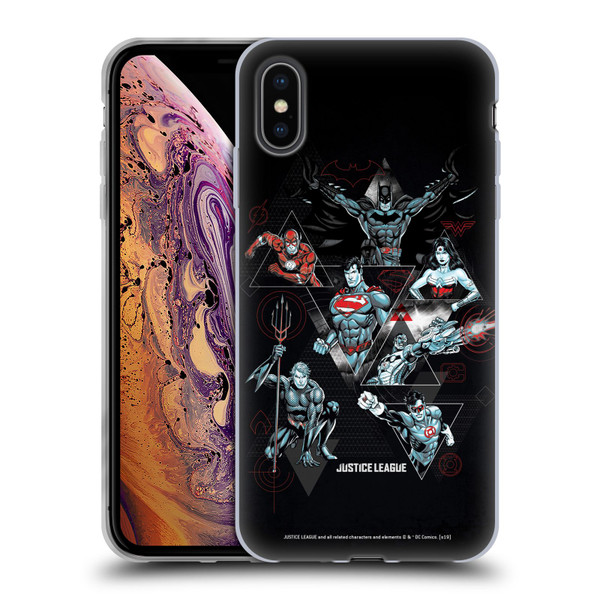 Justice League DC Comics Dark Electric Graphics Heroes Triangle Soft Gel Case for Apple iPhone XS Max