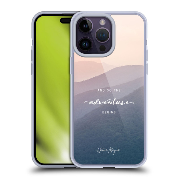 Nature Magick So The Adventure Begins Quote Mountains Soft Gel Case for Apple iPhone 14 Pro Max