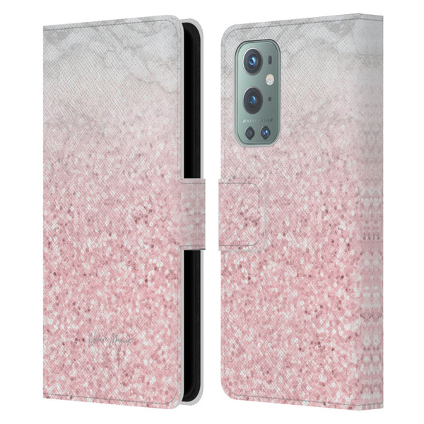Nature Magick Rose Gold Marble Glitter Pink Sparkle 2 Leather Book Wallet Case Cover For OnePlus 9