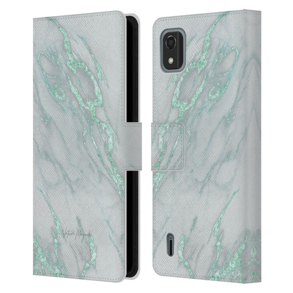 Nature Magick Marble Metallics Teal Leather Book Wallet Case Cover For Nokia C2 2nd Edition