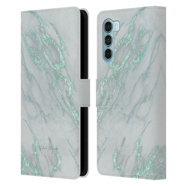 Nature Magick Marble Metallics Teal Leather Book Wallet Case Cover For Motorola Edge S30 / Moto G200 5G