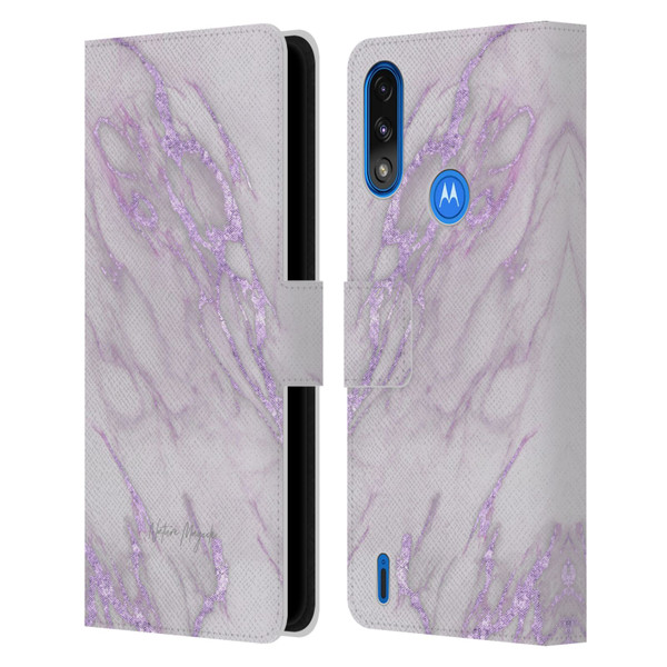 Nature Magick Marble Metallics Purple Leather Book Wallet Case Cover For Motorola Moto E7 Power / Moto E7i Power