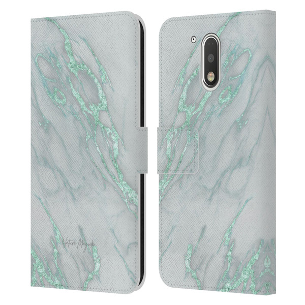 Nature Magick Marble Metallics Teal Leather Book Wallet Case Cover For Motorola Moto G41