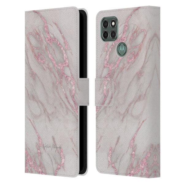 Nature Magick Marble Metallics Pink Leather Book Wallet Case Cover For Motorola Moto G9 Power