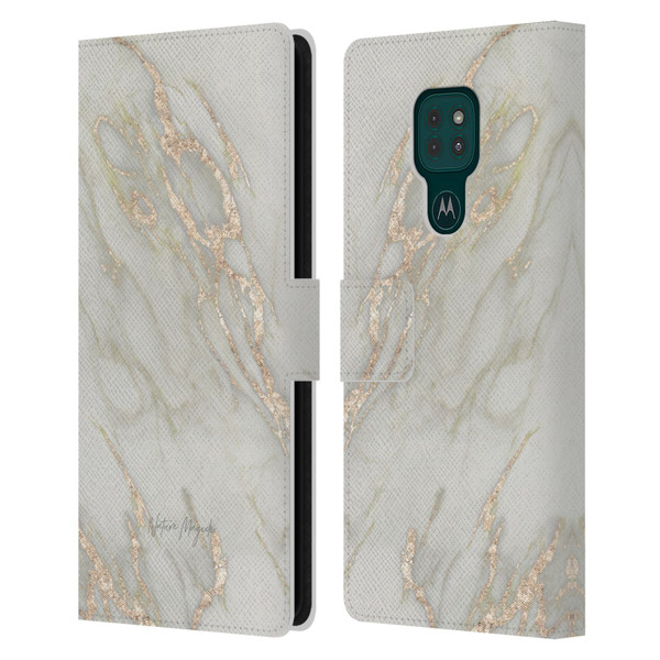 Nature Magick Marble Metallics Gold Leather Book Wallet Case Cover For Motorola Moto G9 Play