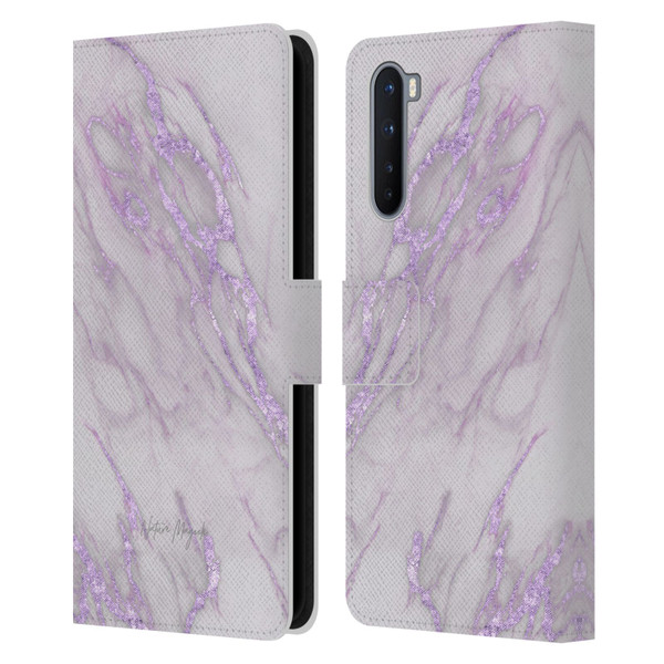 Nature Magick Marble Metallics Purple Leather Book Wallet Case Cover For OnePlus Nord 5G