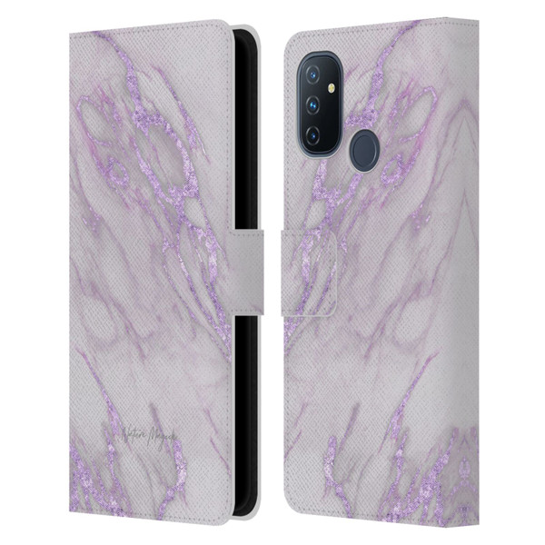 Nature Magick Marble Metallics Purple Leather Book Wallet Case Cover For OnePlus Nord N100