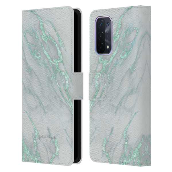 Nature Magick Marble Metallics Teal Leather Book Wallet Case Cover For OPPO A54 5G