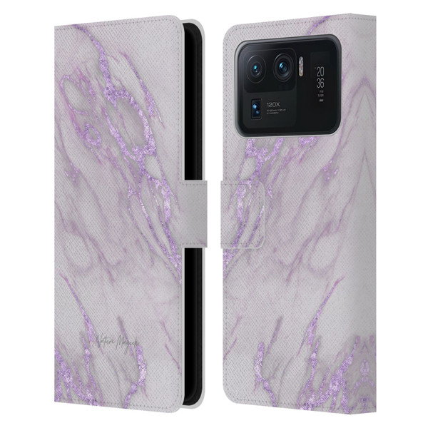 Nature Magick Marble Metallics Purple Leather Book Wallet Case Cover For Xiaomi Mi 11 Ultra