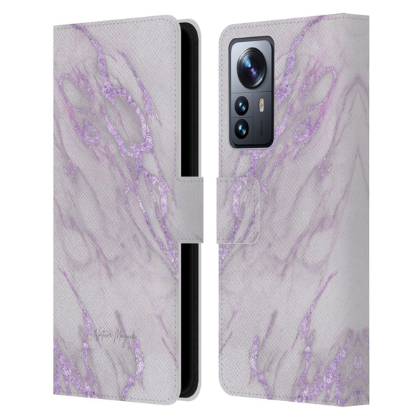 Nature Magick Marble Metallics Purple Leather Book Wallet Case Cover For Xiaomi 12 Pro