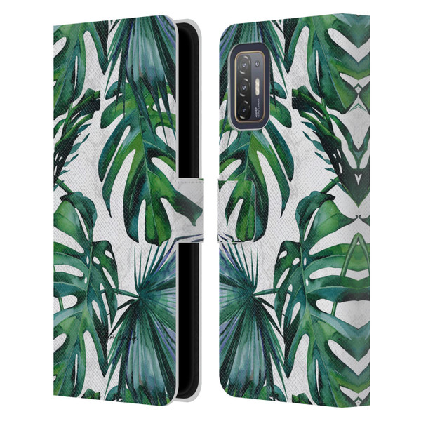 Nature Magick Tropical Palm Leaves On Marble Green Tropics Leather Book Wallet Case Cover For HTC Desire 21 Pro 5G