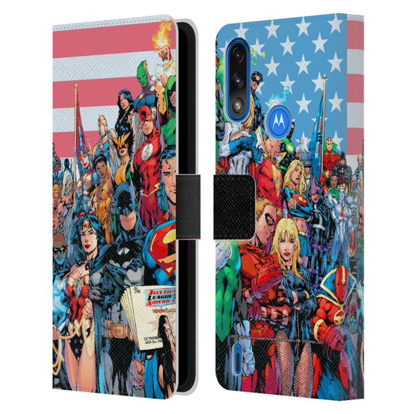 Justice League DC Comics Comic Book Covers Of America #1 Leather Book Wallet Case Cover For Motorola Moto E7 Power / Moto E7i Power