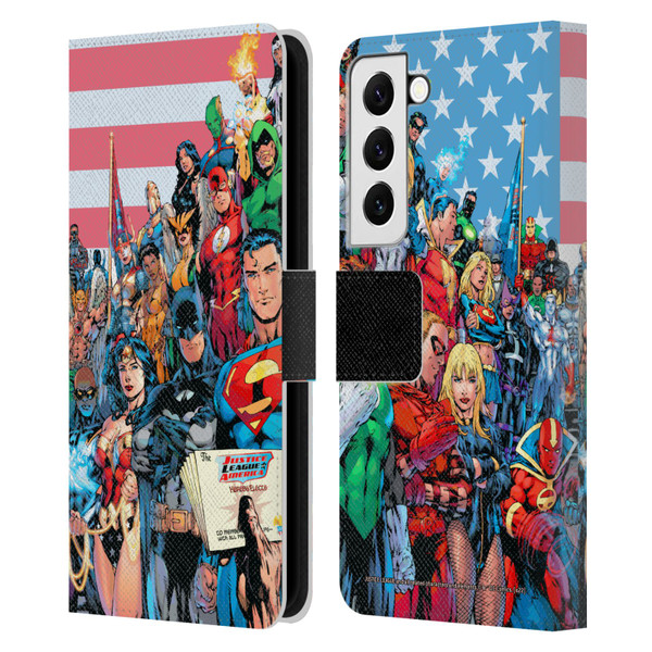 Justice League DC Comics Comic Book Covers Of America #1 Leather Book Wallet Case Cover For Samsung Galaxy S22 5G