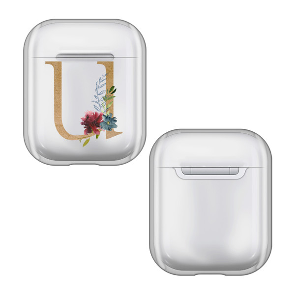 Nature Magick Floral Monogram Letter 2 Letter U Clear Hard Crystal Cover Case for Apple AirPods 1 1st Gen / 2 2nd Gen Charging Case