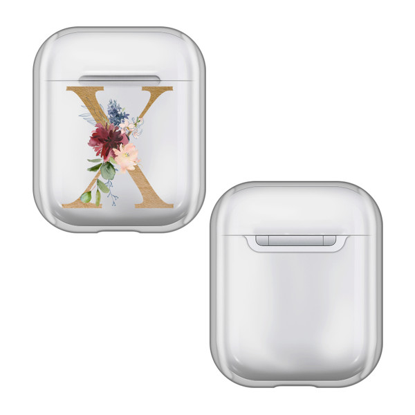 Nature Magick Floral Monogram Letter 2 Letter X Clear Hard Crystal Cover Case for Apple AirPods 1 1st Gen / 2 2nd Gen Charging Case