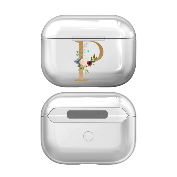 Nature Magick Floral Monogram Letter 2 Letter P Clear Hard Crystal Cover Case for Apple AirPods Pro Charging Case