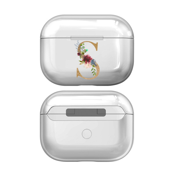 Nature Magick Floral Monogram Letter 2 Letter S Clear Hard Crystal Cover Case for Apple AirPods Pro Charging Case