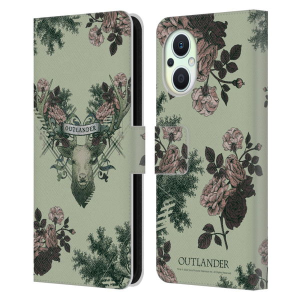 Outlander Composed Graphics Floral Deer Leather Book Wallet Case Cover For OPPO Reno8 Lite