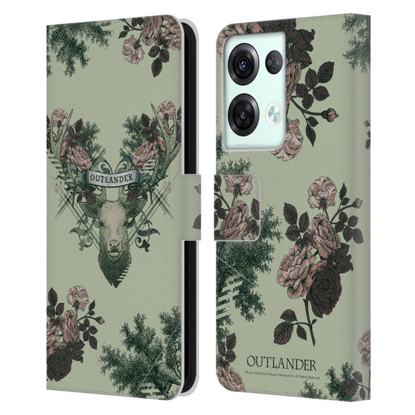 Outlander Composed Graphics Floral Deer Leather Book Wallet Case Cover For OPPO Reno8 Pro