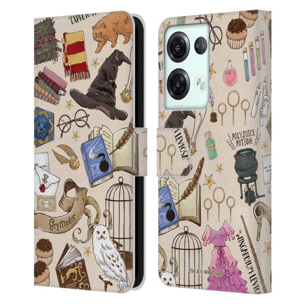 Harry Potter Deathly Hallows XXXVII Hogwarts Pattern Leather Book Wallet Case Cover For OPPO Reno8 Pro