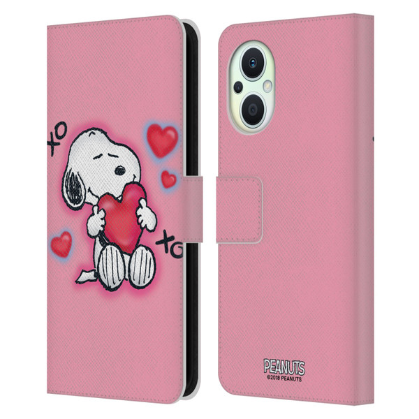 Peanuts Snoopy Boardwalk Airbrush XOXO Leather Book Wallet Case Cover For OPPO Reno8 Lite