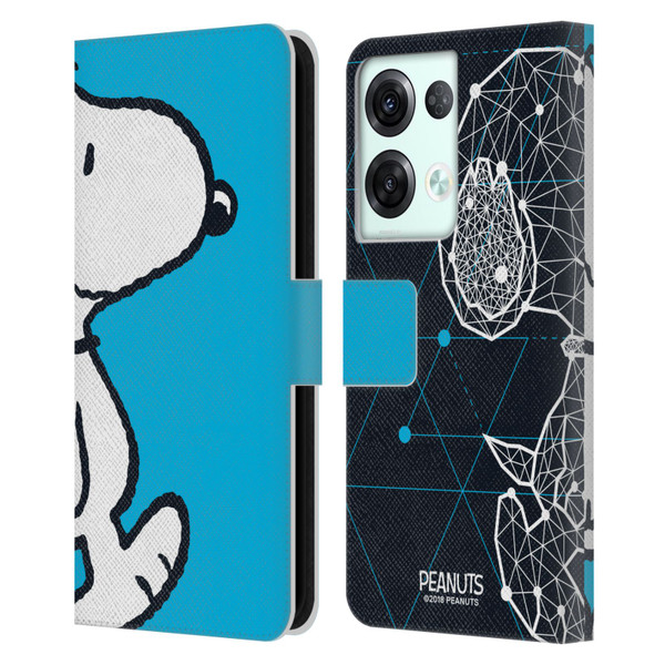 Peanuts Halfs And Laughs Snoopy Geometric Leather Book Wallet Case Cover For OPPO Reno8 Pro