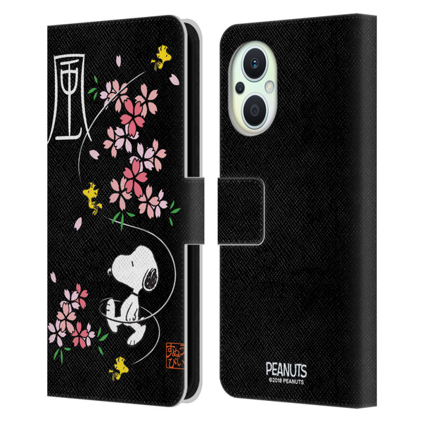 Peanuts Oriental Snoopy Cherry Blossoms Leather Book Wallet Case Cover For OPPO Reno8 Lite