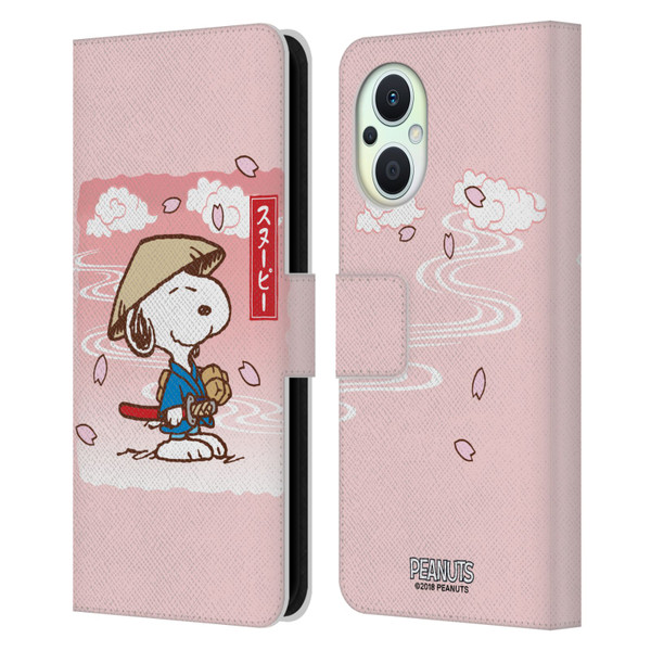 Peanuts Oriental Snoopy Samurai Leather Book Wallet Case Cover For OPPO Reno8 Lite