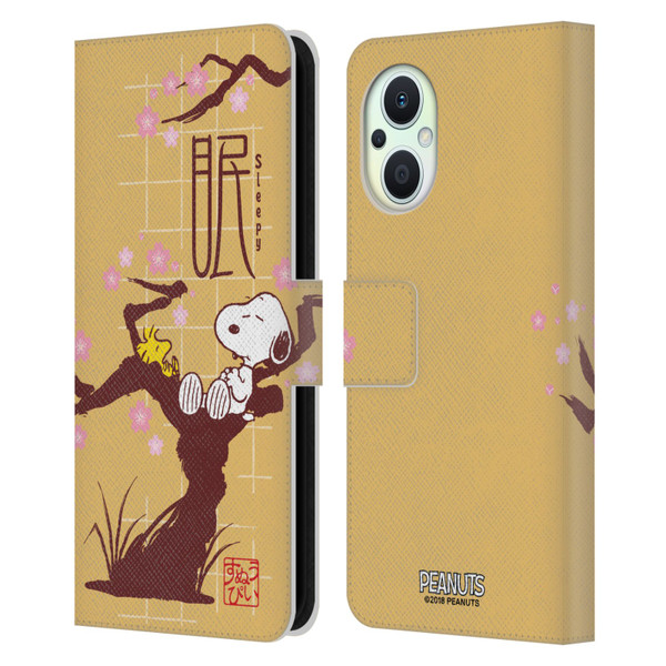 Peanuts Oriental Snoopy Sleepy Leather Book Wallet Case Cover For OPPO Reno8 Lite